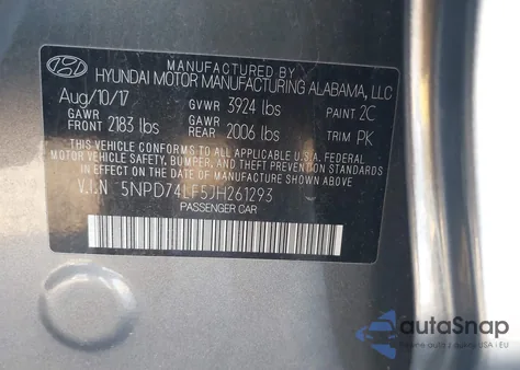 2018 Hyundai Elantra Se from USA, damaged, VIN 5NPD74LF5JH261293